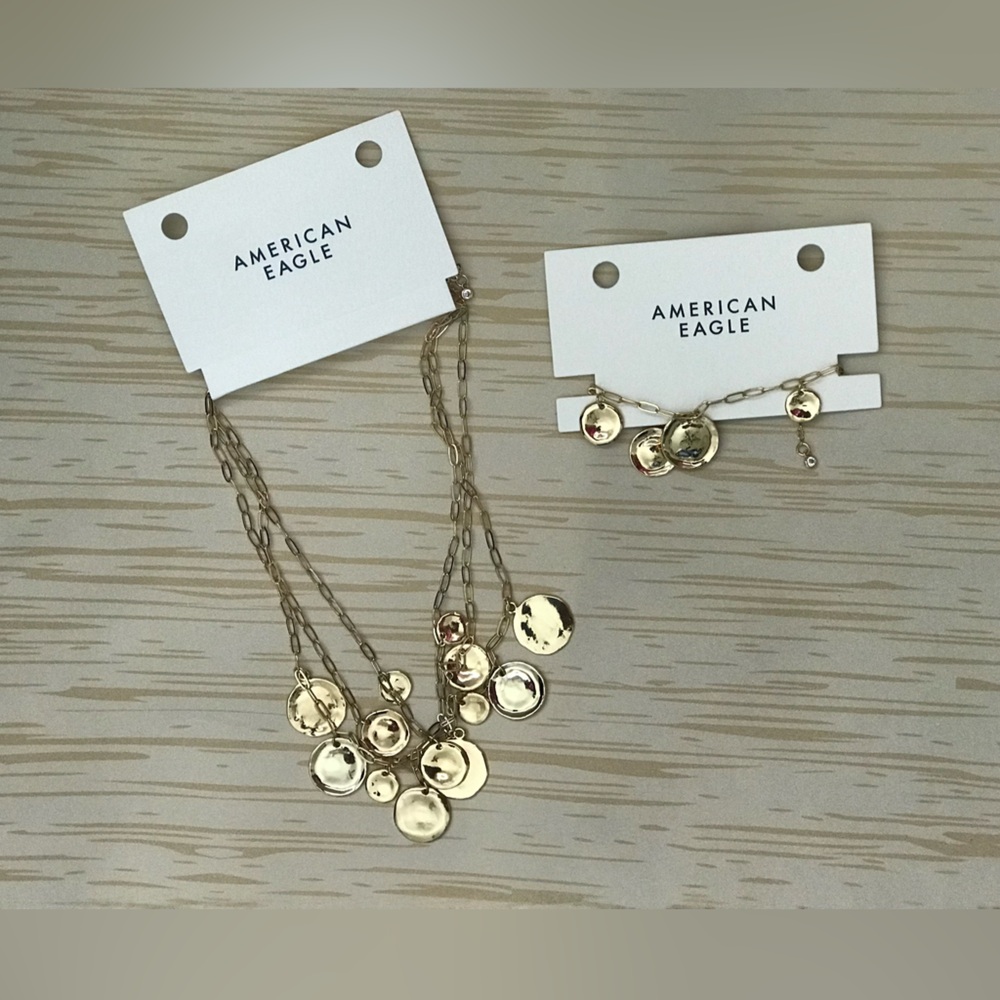American Eagle Outfitters AEO Coin Layered Necklace and Matching Bracelet - Picture 5 of 6